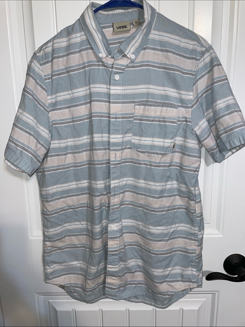 Vans Men's Short-Sleeve Button-Down Shirt - Light Blue & Cream size medium
